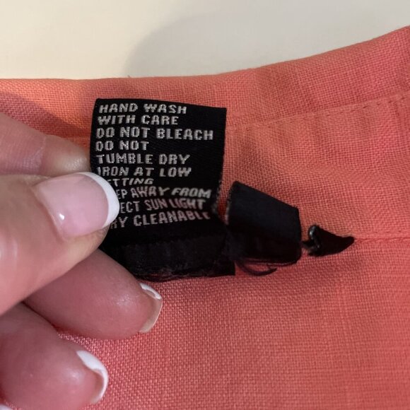 Tracy M 100% Linen Button Down Top Blouse Size S Salmon Ruffle Front Romantic - Picture 6 of 8